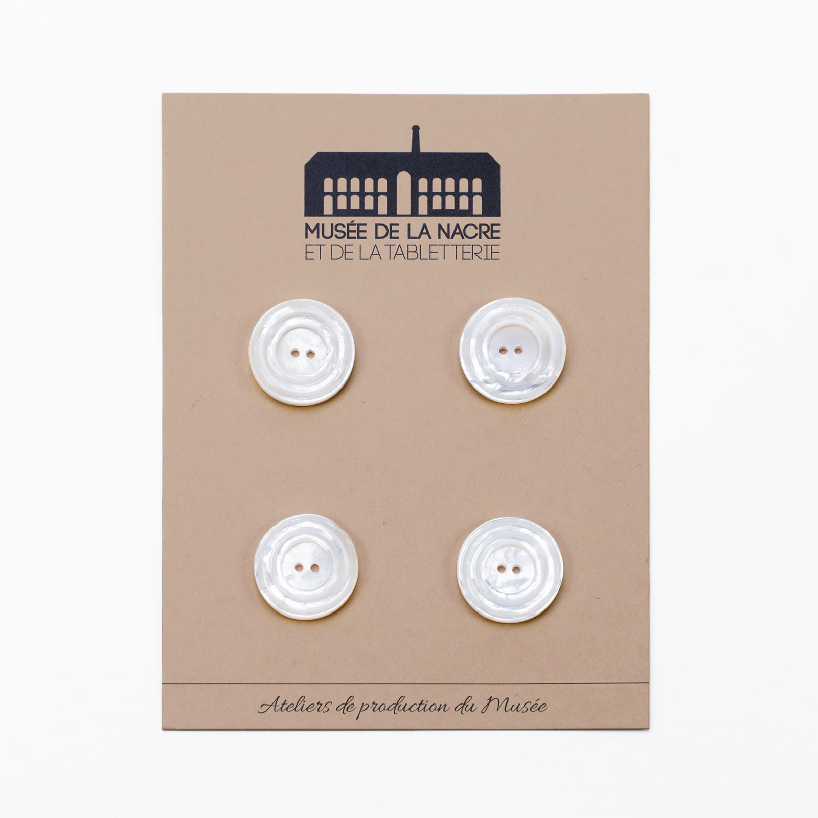 Boutons 3 bourrelets nacre blanche 2 trous (x4)